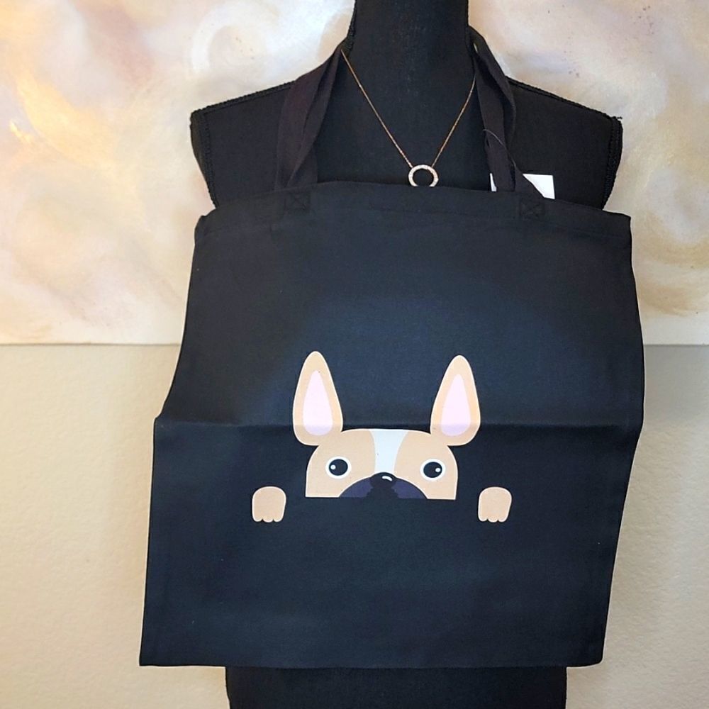 Black Canvas Puppy Dog Tote Bag - Picture 4 of 9